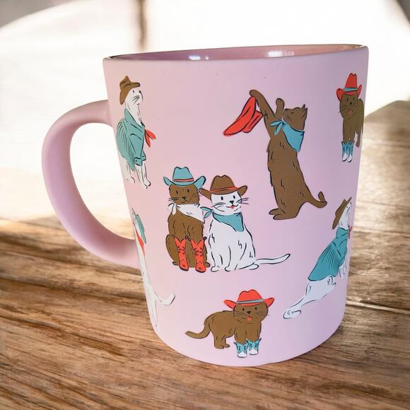 Prima Design Other - NEW Western Cowboy Country White & Brown Cat Cats Matte Pink 18 oz Coffee Mug
